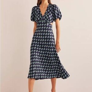 NWT BODEN Midi Tea Dress, Navy print, Size 8P